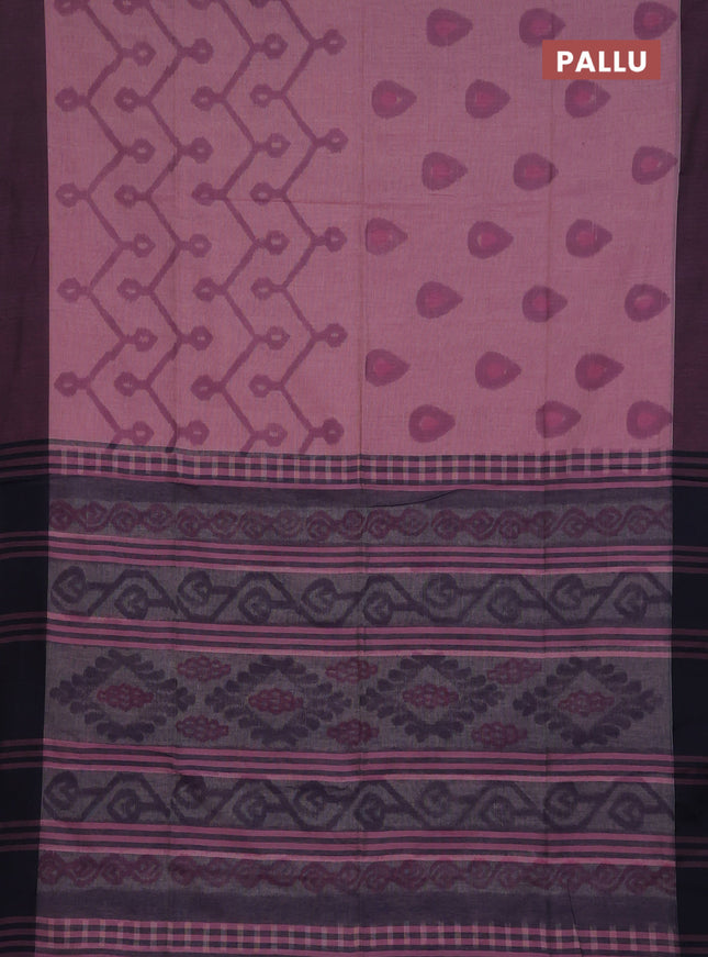 Bengal soft cotton saree pastel pink and blue with allover weaves and simple border