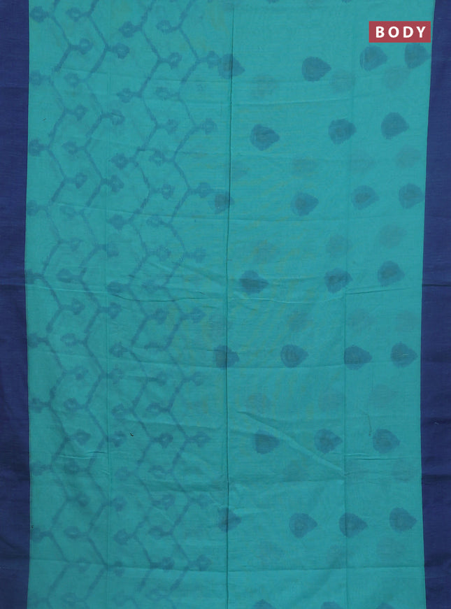 Bengal soft cotton saree teal blue and blue with allover weaves and simple border