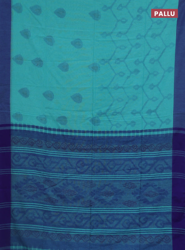 Bengal soft cotton saree teal blue and blue with allover weaves and simple border