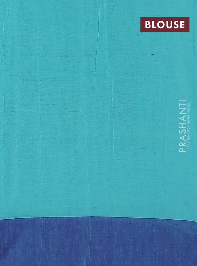Bengal soft cotton saree teal blue and blue with allover weaves and simple border
