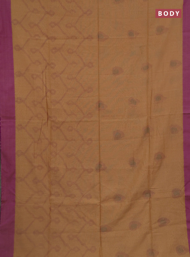 Bengal soft cotton saree sandal and purple with allover weaves and simple border