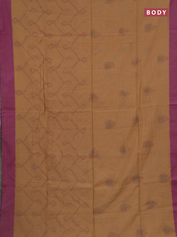 Bengal soft cotton saree sandal and purple with allover weaves and simple border