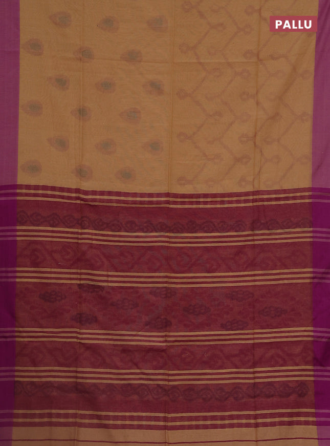 Bengal soft cotton saree sandal and purple with allover weaves and simple border