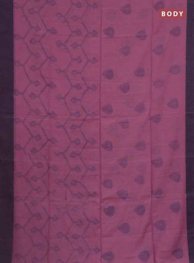 Bengal soft cotton saree mauve pink and navy blue with allover weaves and simple border