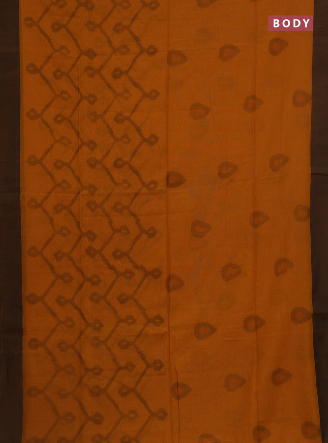 Bengal soft cotton saree dark mustard and black with allover weaves and simple border