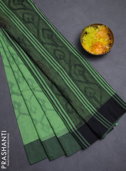 Bengal soft cotton saree pista green and black with allover weaves and simple border