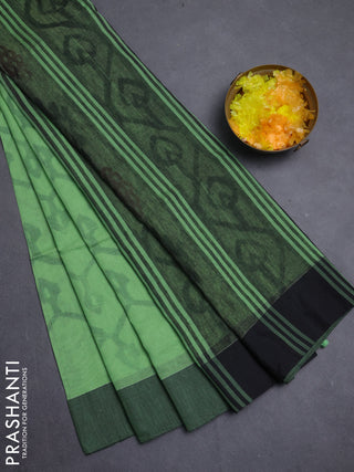 Bengal soft cotton saree pista green and black with allover weaves and simple border