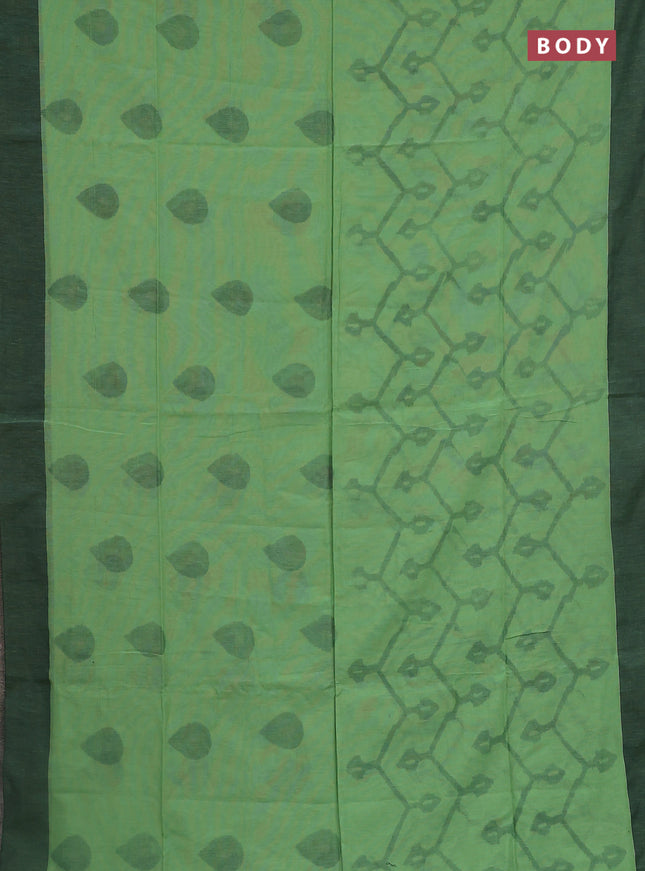 Bengal soft cotton saree pista green and black with allover weaves and simple border