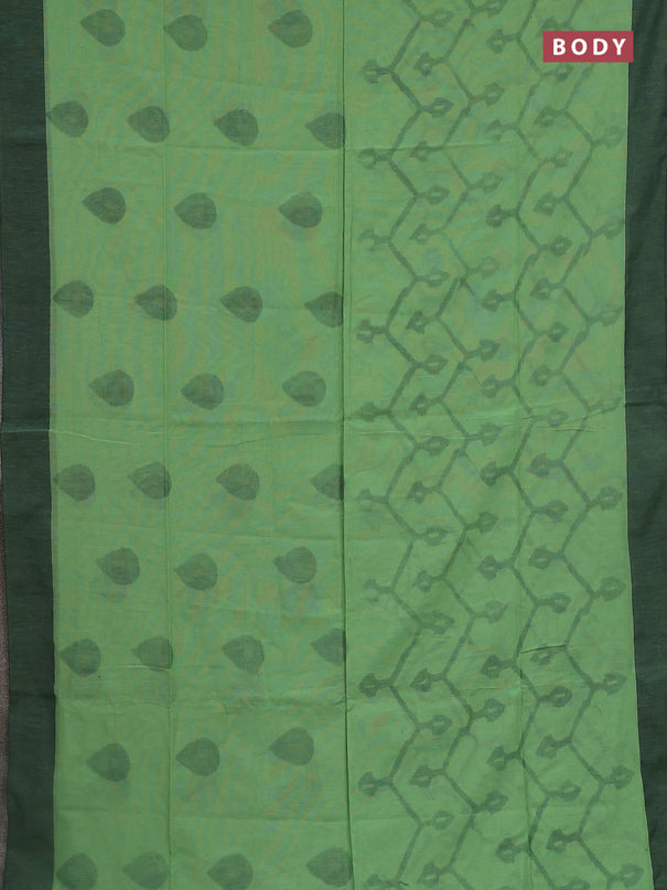 Bengal soft cotton saree pista green and black with allover weaves and simple border