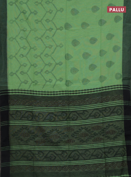 Bengal soft cotton saree pista green and black with allover weaves and simple border