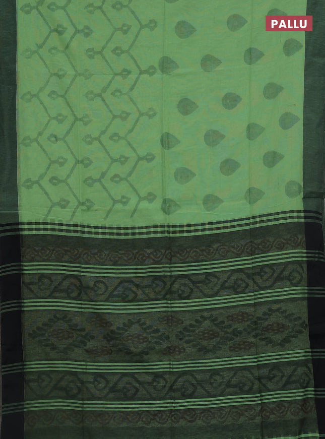 Bengal soft cotton saree pista green and black with allover weaves and simple border