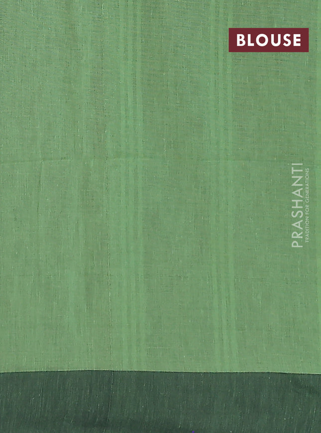 Bengal soft cotton saree pista green and black with allover weaves and simple border