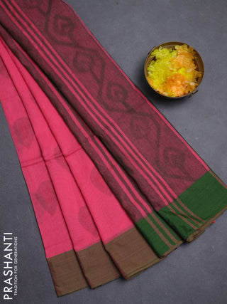 Bengal soft cotton saree pink and dual shade of green with allover weaves and simple border
