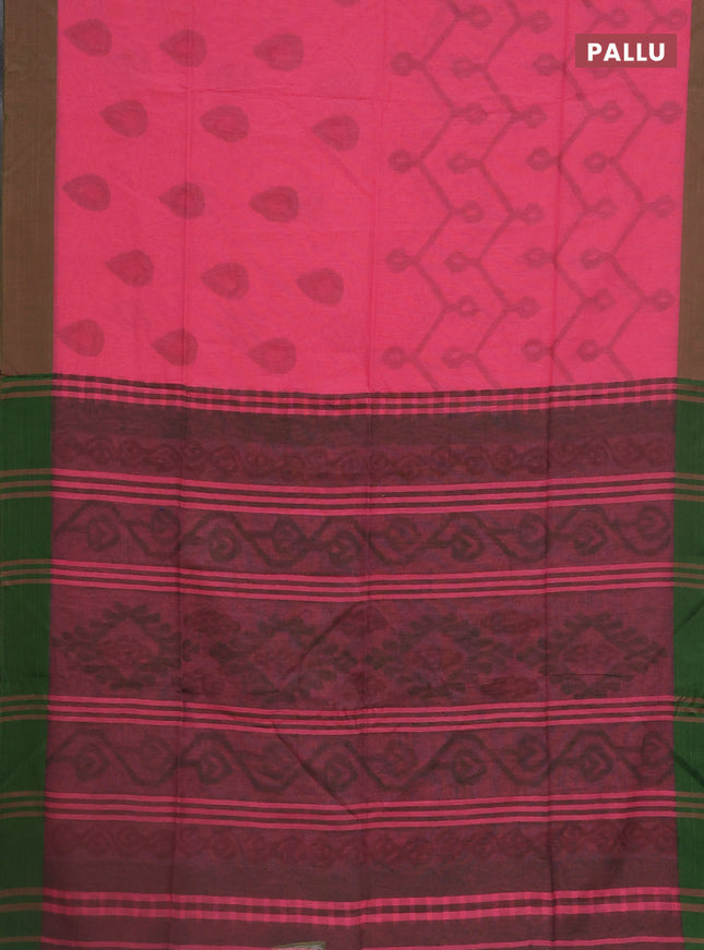 Bengal soft cotton saree pink and dual shade of green with allover weaves and simple border