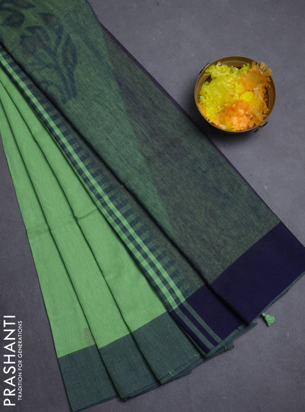 Bengal soft cotton saree green and blue with allover butta weaves and simple border