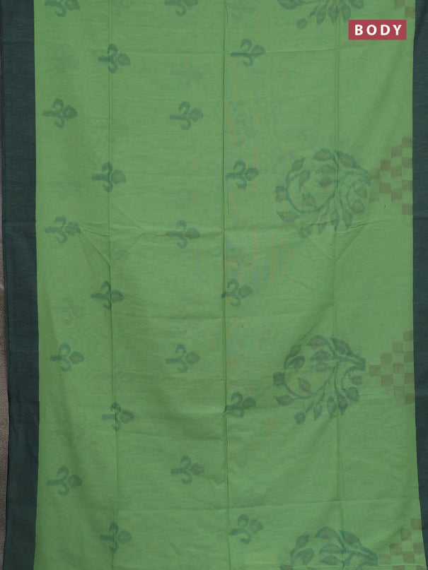 Bengal soft cotton saree green and blue with allover butta weaves and simple border
