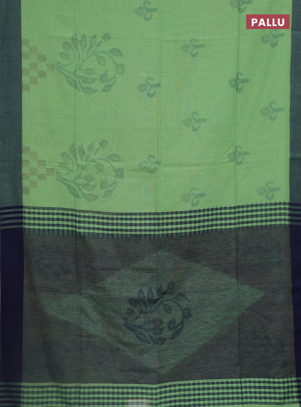 Bengal soft cotton saree green and blue with allover butta weaves and simple border