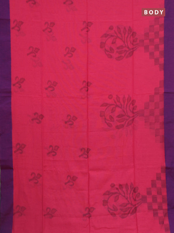 Bengal soft cotton saree peach pink and blue with allover butta weaves and simple border
