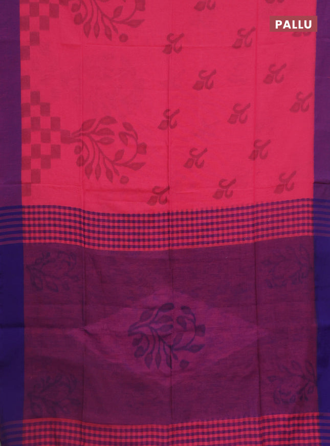 Bengal soft cotton saree peach pink and blue with allover butta weaves and simple border
