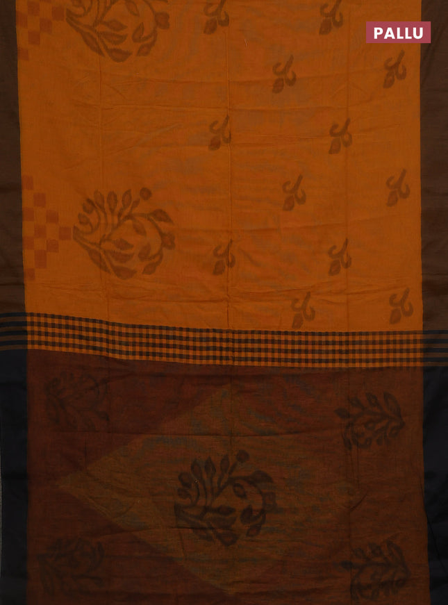 Bengal soft cotton saree dark mustard and brown shade with allover butta weaves and simple border