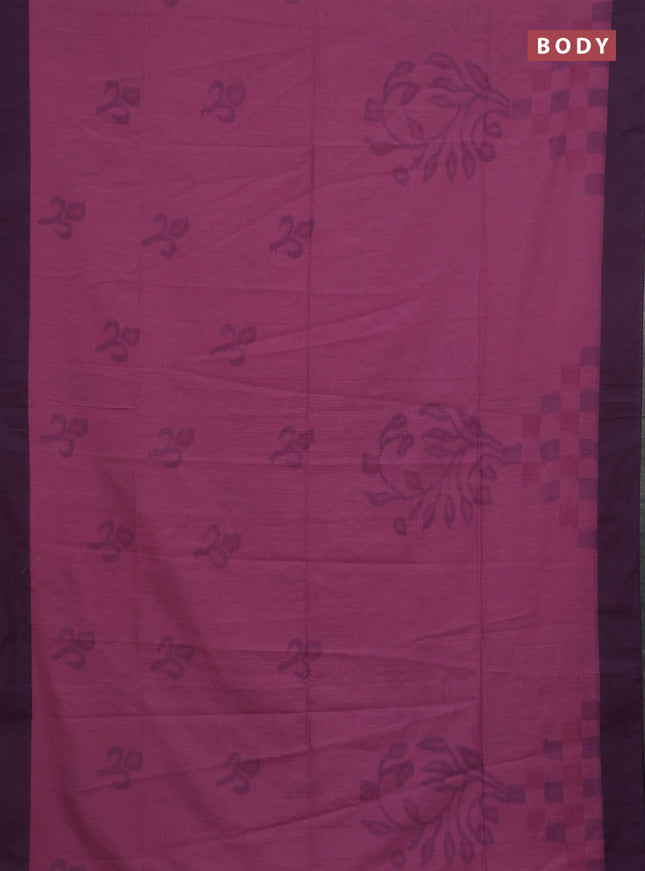 Bengal soft cotton saree mauve pink and navy blue with allover butta weaves and simple border
