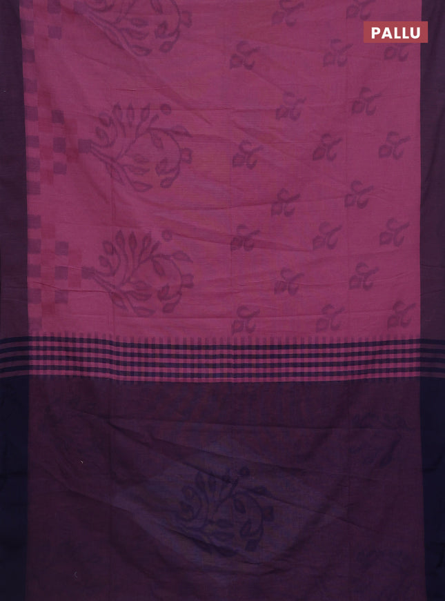 Bengal soft cotton saree mauve pink and navy blue with allover butta weaves and simple border