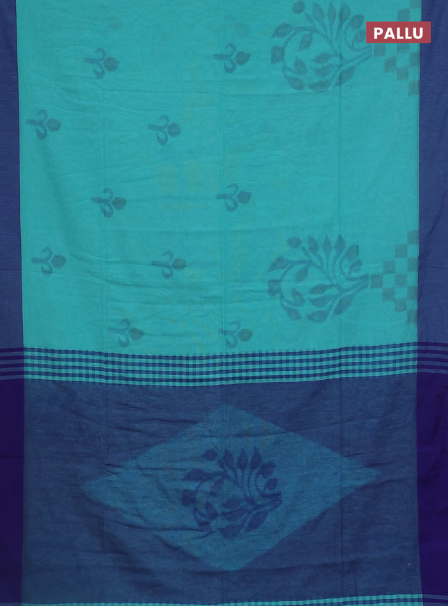 Bengal soft cotton saree teal blue and blue with allover butta weaves and simple border