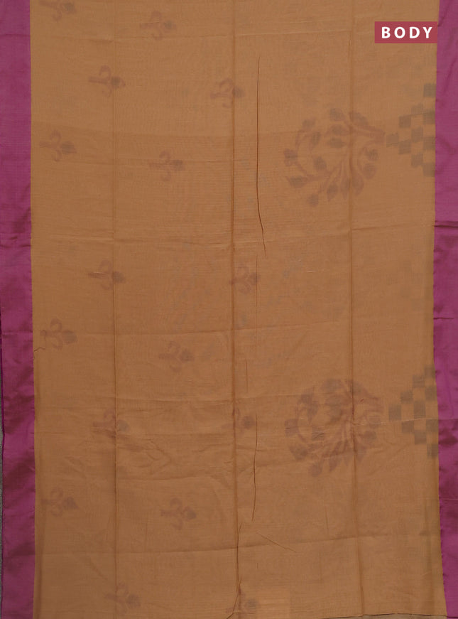 Bengal soft cotton saree sandal and purple with allover butta weaves and simple border