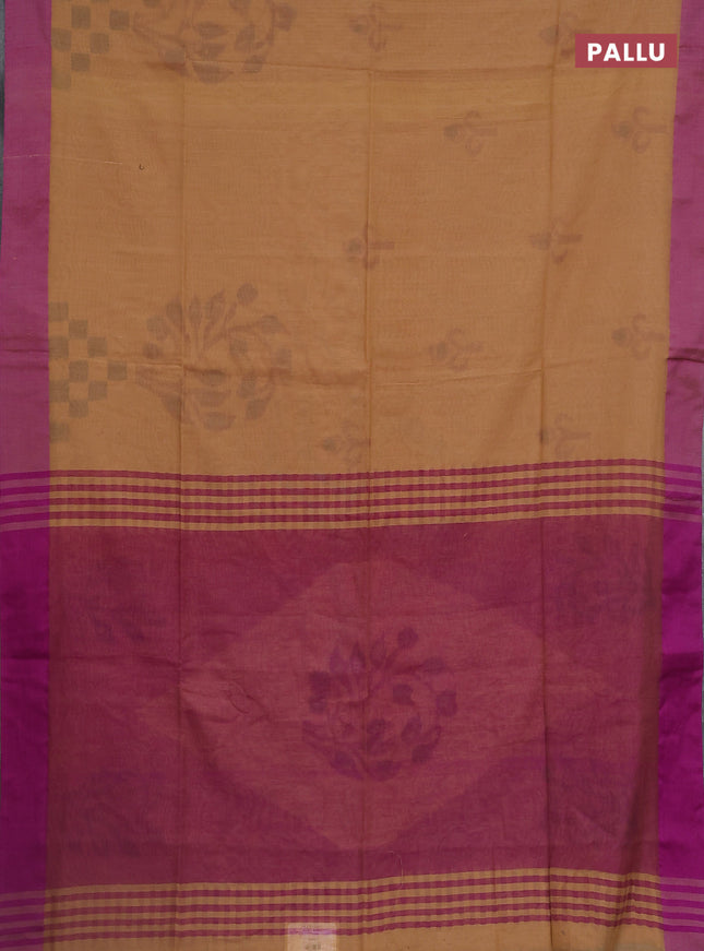 Bengal soft cotton saree sandal and purple with allover butta weaves and simple border