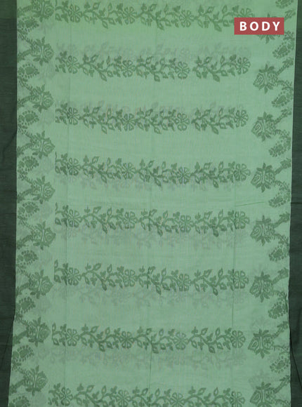 Bengal soft cotton saree pista green and black with allover weaves and simple border