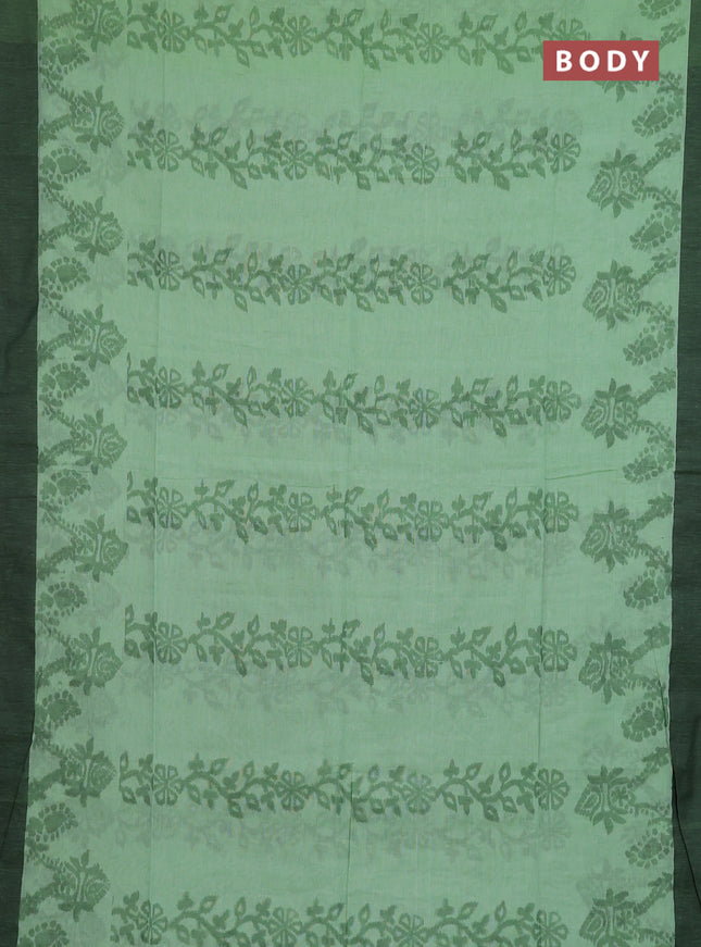 Bengal soft cotton saree pista green and black with allover weaves and simple border