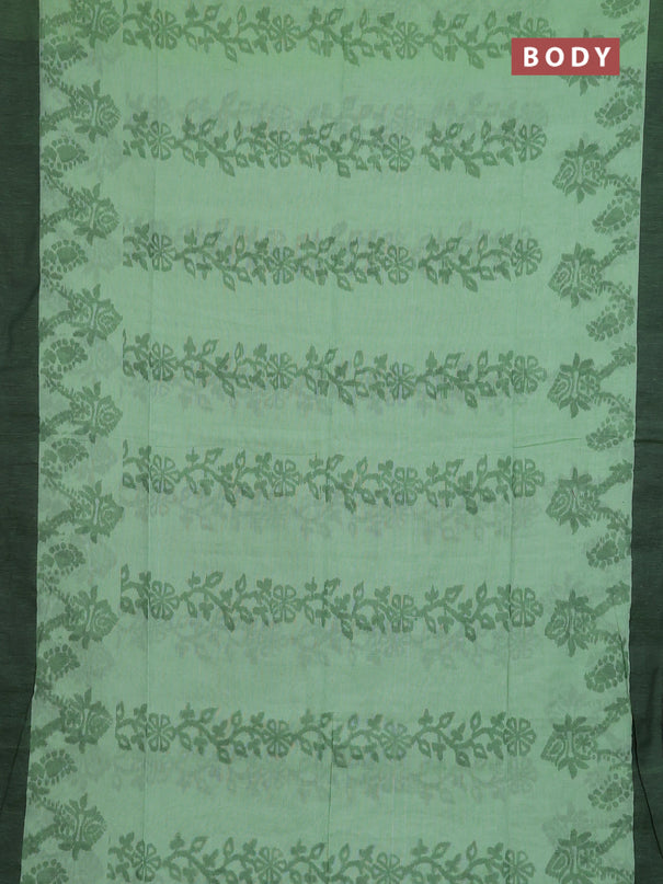 Bengal soft cotton saree pista green and black with allover weaves and simple border