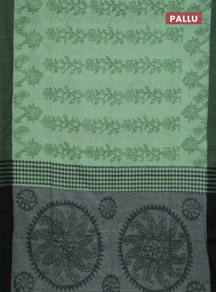 Bengal soft cotton saree pista green and black with allover weaves and simple border