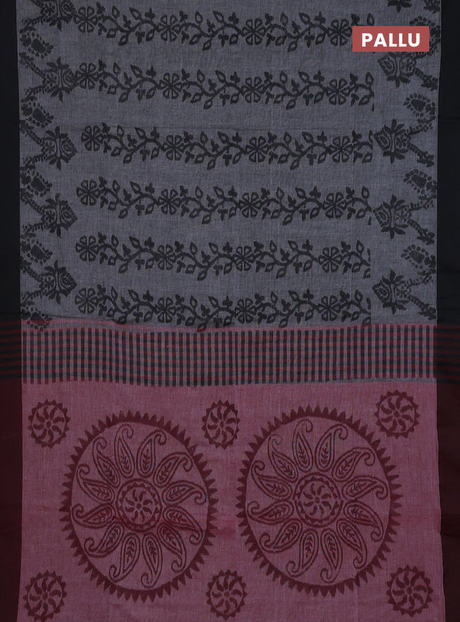 Bengal soft cotton saree grey and maroon with allover weaves and simple border