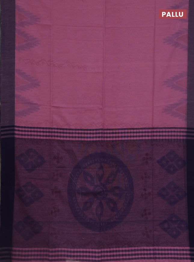 Bengal soft cotton saree mauve pink and navy blue with weaves and simple border