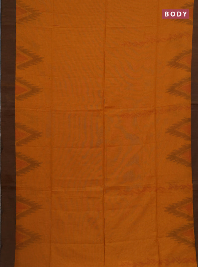 Bengal soft cotton saree dark mustard and black with weaves and simple border