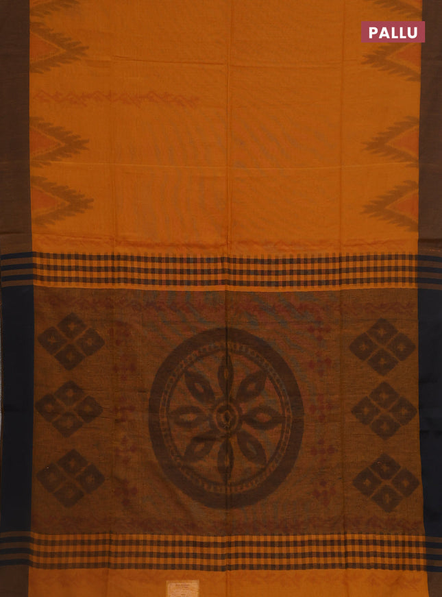 Bengal soft cotton saree dark mustard and black with weaves and simple border