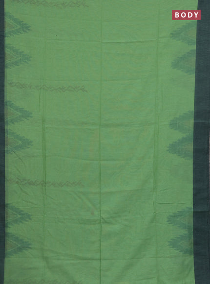 Bengal soft cotton saree pastel green and navy blue with weaves and simple border