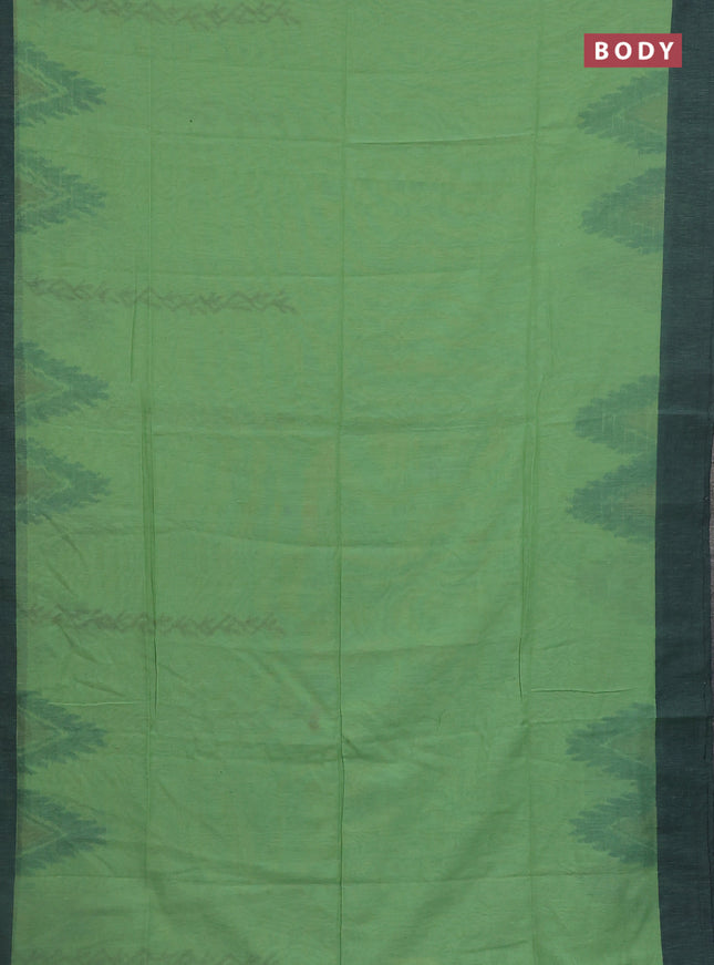 Bengal soft cotton saree pastel green and navy blue with weaves and simple border