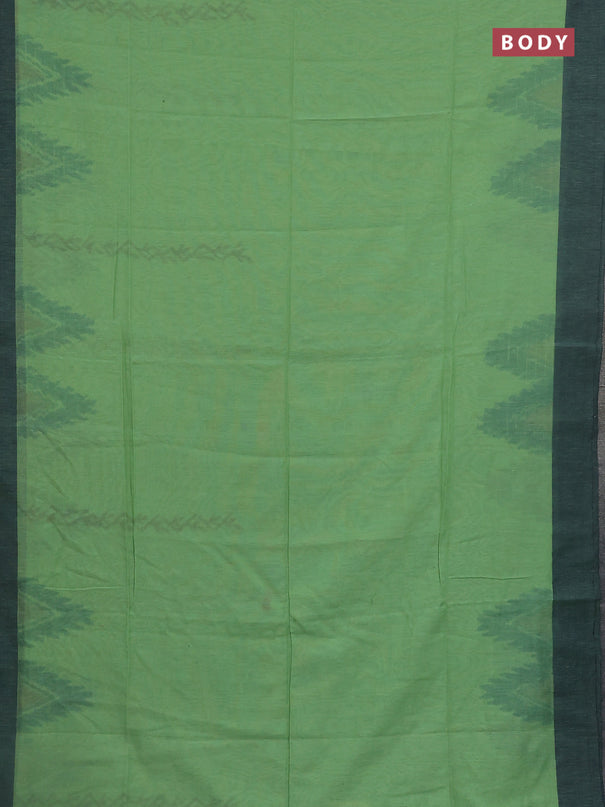 Bengal soft cotton saree pastel green and navy blue with weaves and simple border