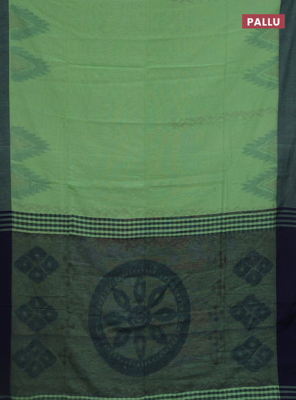 Bengal soft cotton saree pastel green and navy blue with weaves and simple border