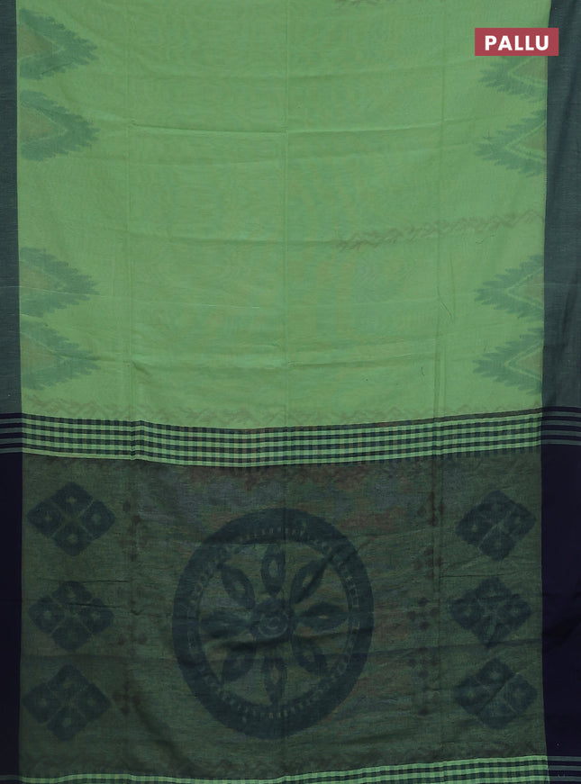 Bengal soft cotton saree pastel green and navy blue with weaves and simple border