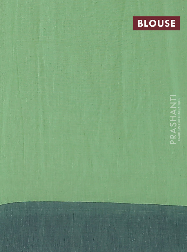 Bengal soft cotton saree pastel green and navy blue with weaves and simple border
