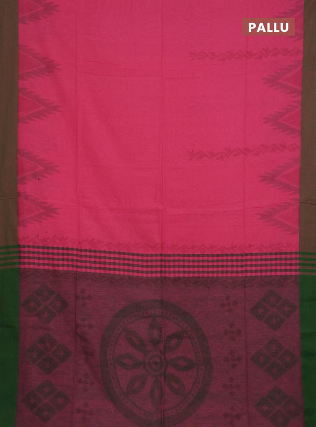 Bengal soft cotton saree pink and green with weaves and simple border