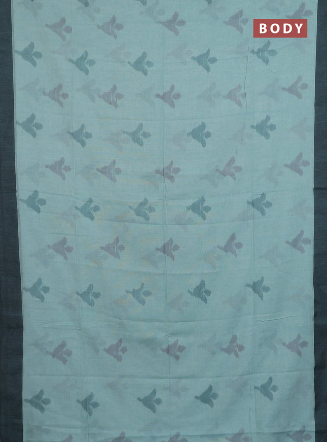 Bengal soft cotton saree teal blue and pastel green with allover weaves and simple border