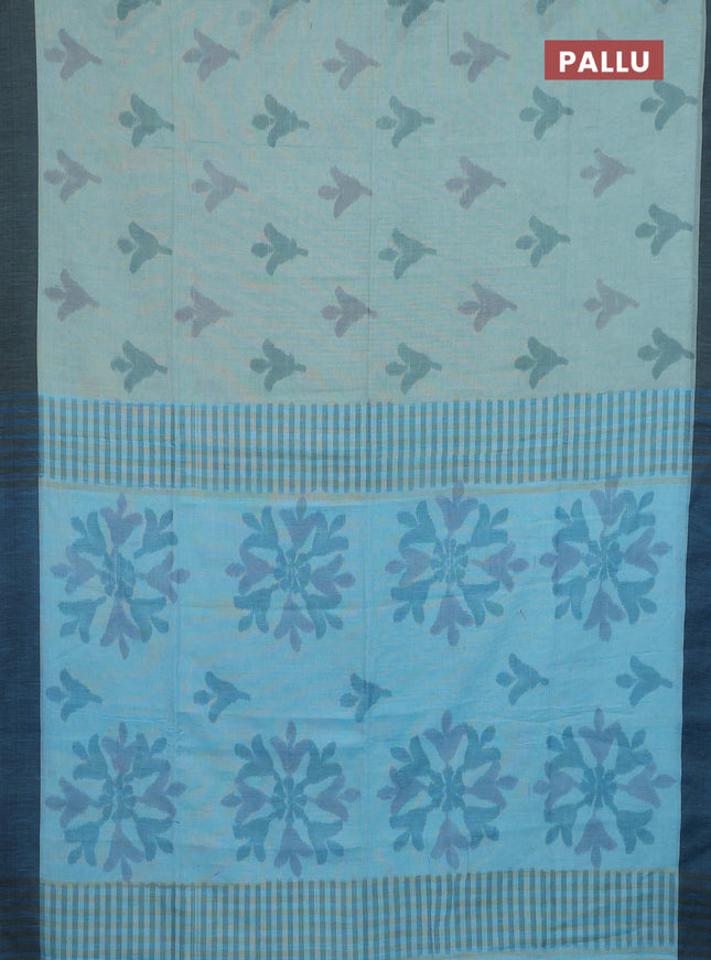 Bengal soft cotton saree teal blue and pastel green with allover weaves and simple border