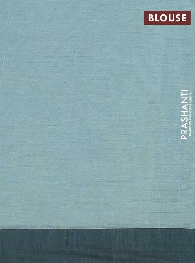Bengal soft cotton saree teal blue and pastel green with allover weaves and simple border