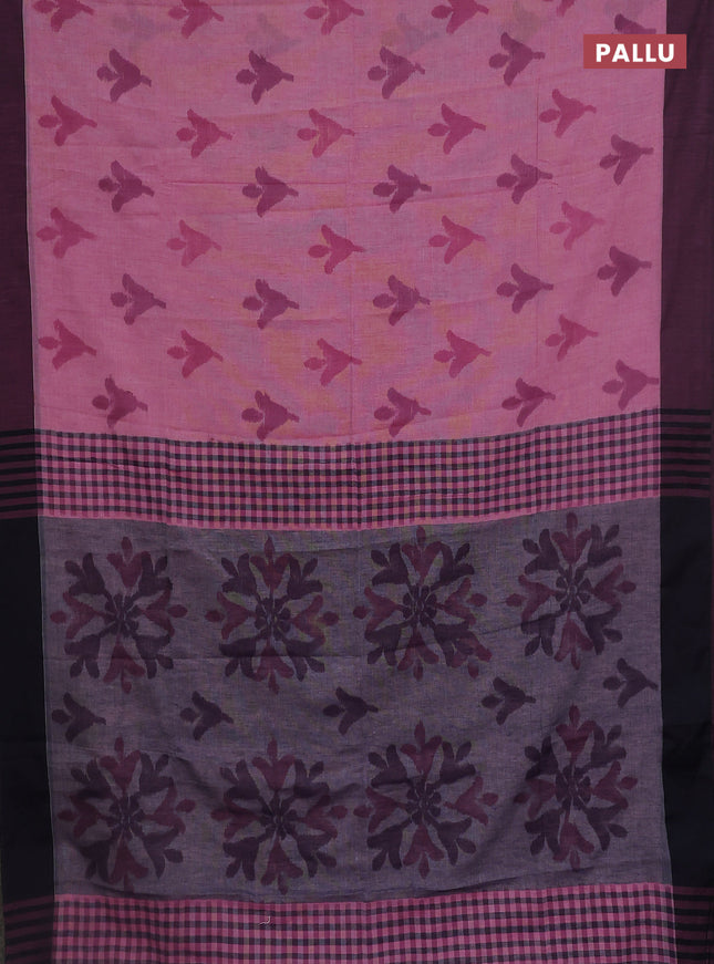 Bengal soft cotton saree pastel pink and navy blue with allover weaves and simple border