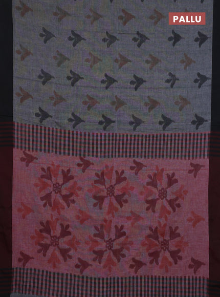 Bengal soft cotton saree maroon and black with allover weaves and simple border