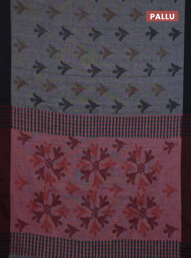 Bengal soft cotton saree maroon and black with allover weaves and simple border